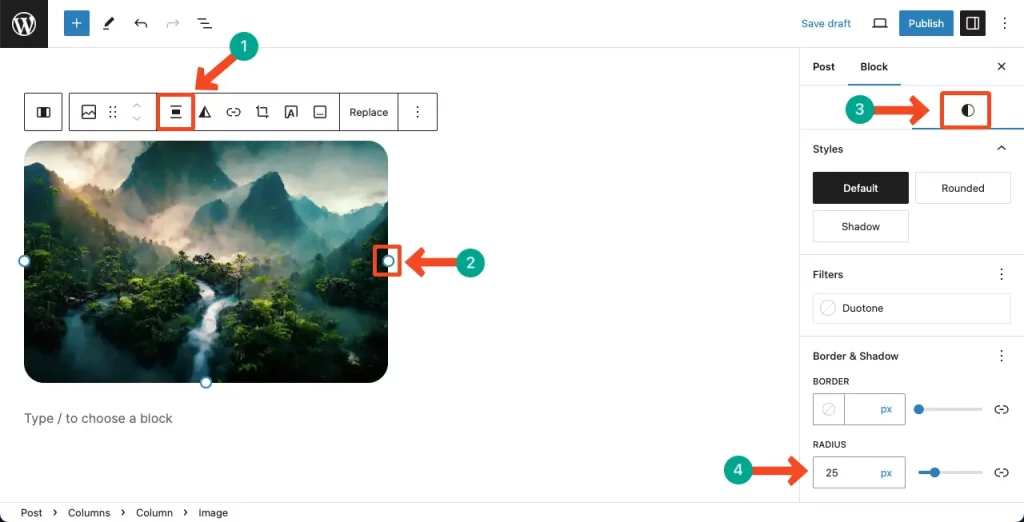 Stylize the Image Block within the Column Block
