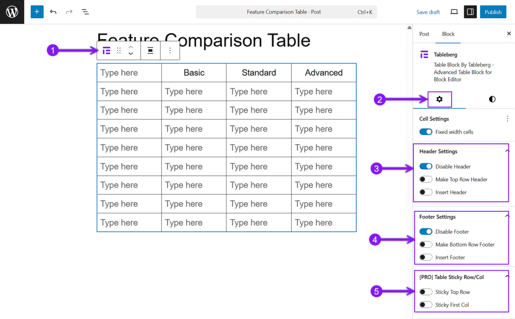 Add Column Headers for Comparison Options