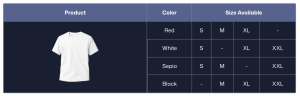 Product Size & Color Guide pattern preview