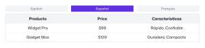 Tabbed Language Switcher Table pattern preview