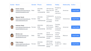 Team Directory Table pattern preview